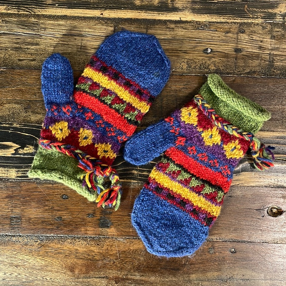 100% wool mitts made in Nepal.  Handmade.